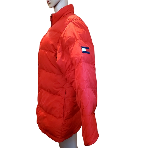 Tommy Hilfigger Down Puffer Red Jacket XL full zip Unisex 55%Down 45% Feathers - Picture 11 of 12